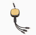 3-in-1 Retractable Bamboo USB Charging & Data Cable